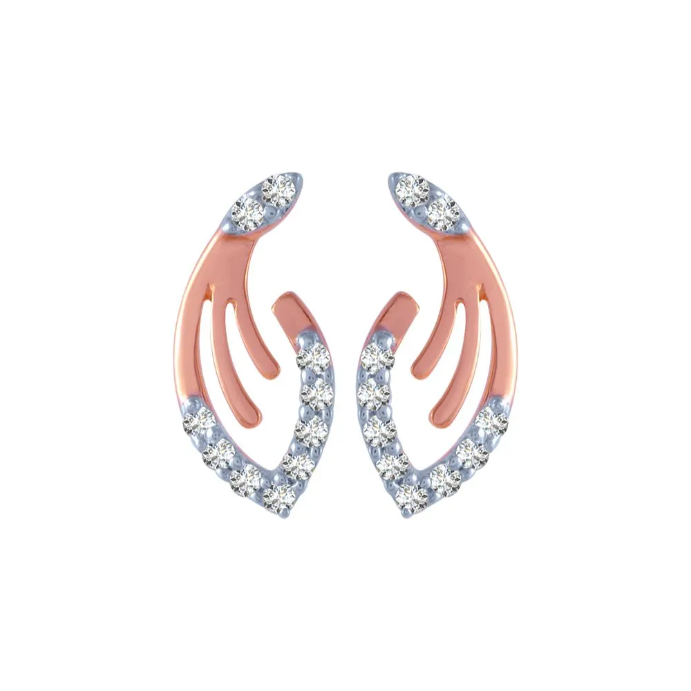 14k (585) Rose Gold And Diamond Stud Earrings For Women