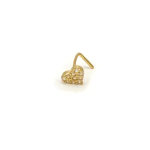 14k CZ Heart L-shape Nose Pin
