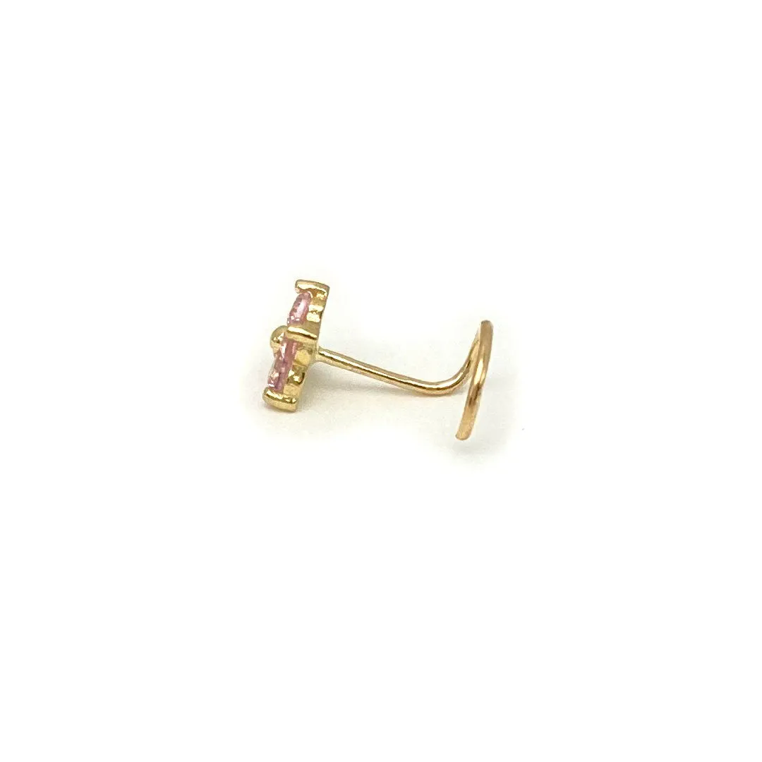 14k CZ Pink Flower Nose Screw Stud