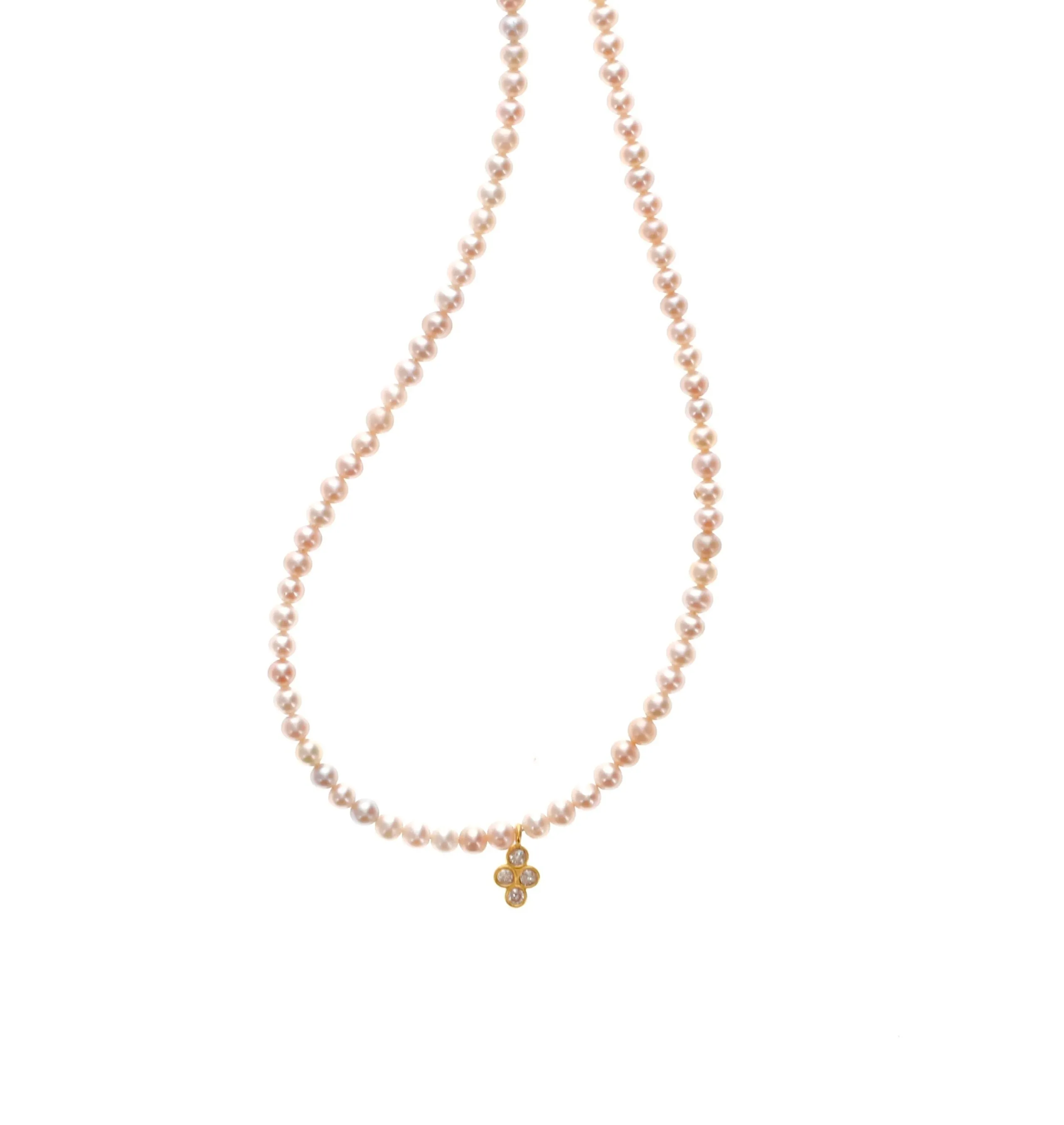 14K Diamond Charm on Pink Pearl
