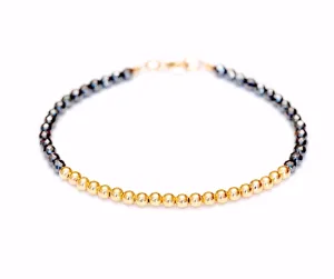 14k Gold Bead Bracelet w/ Hematite - 3mm - Men and Women's Bracelet