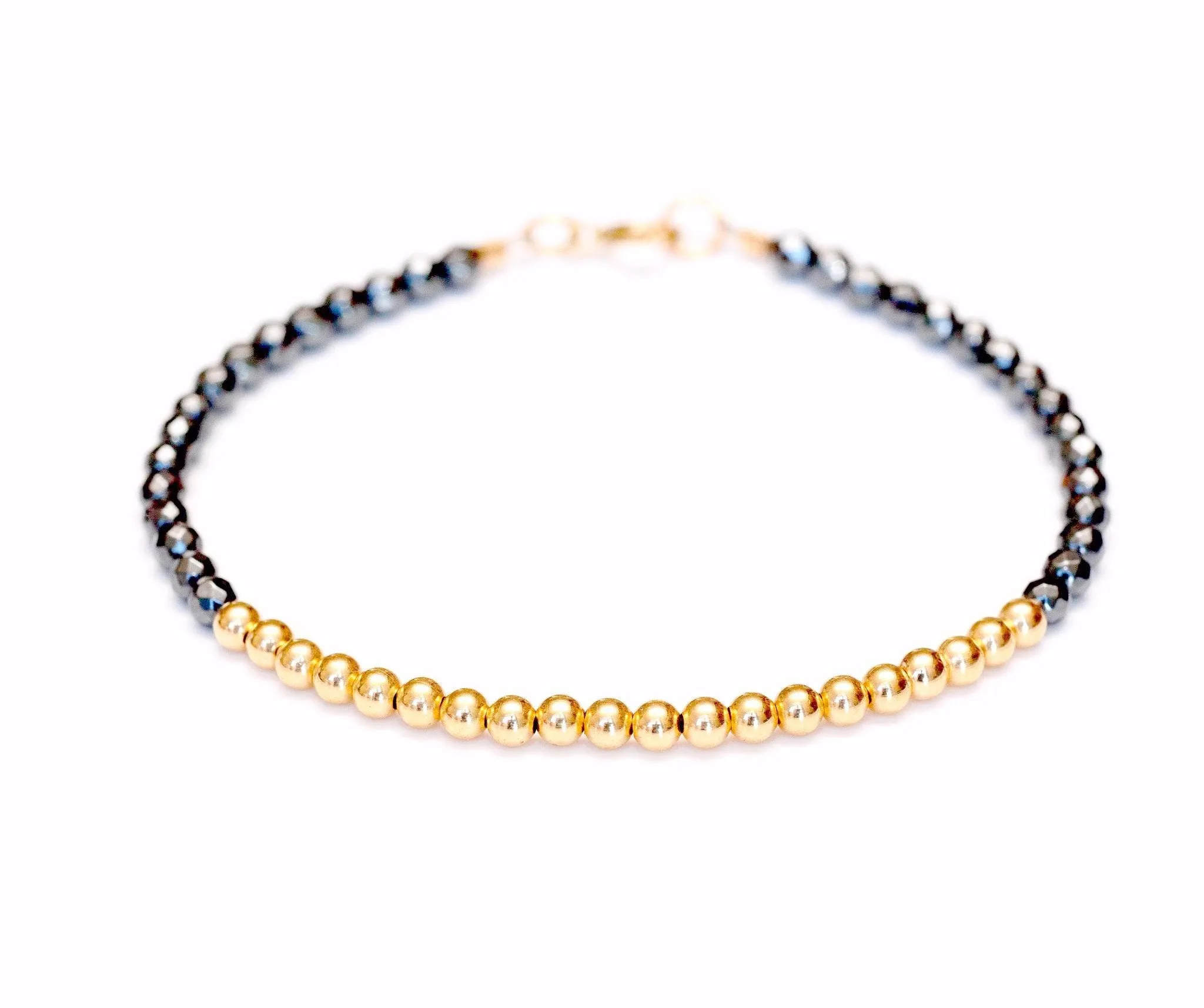 14k Gold Bead Bracelet w/ Hematite - 3mm - Men and Women's Bracelet