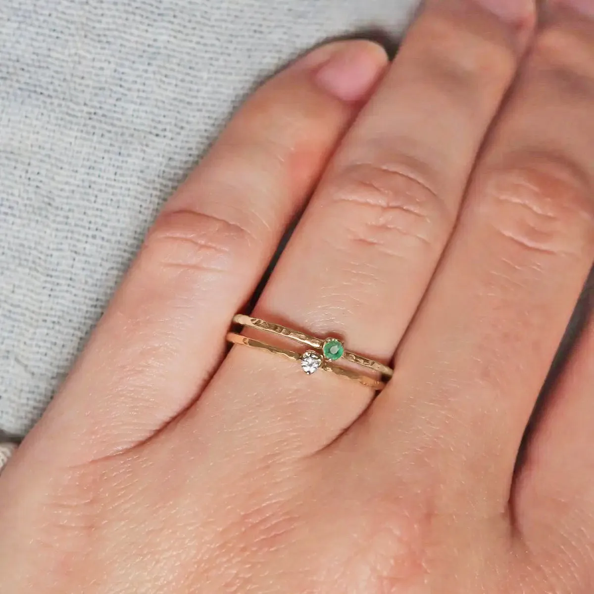 14k Gold Dainty Birthstone Stacking Ring (Select Gemstone)