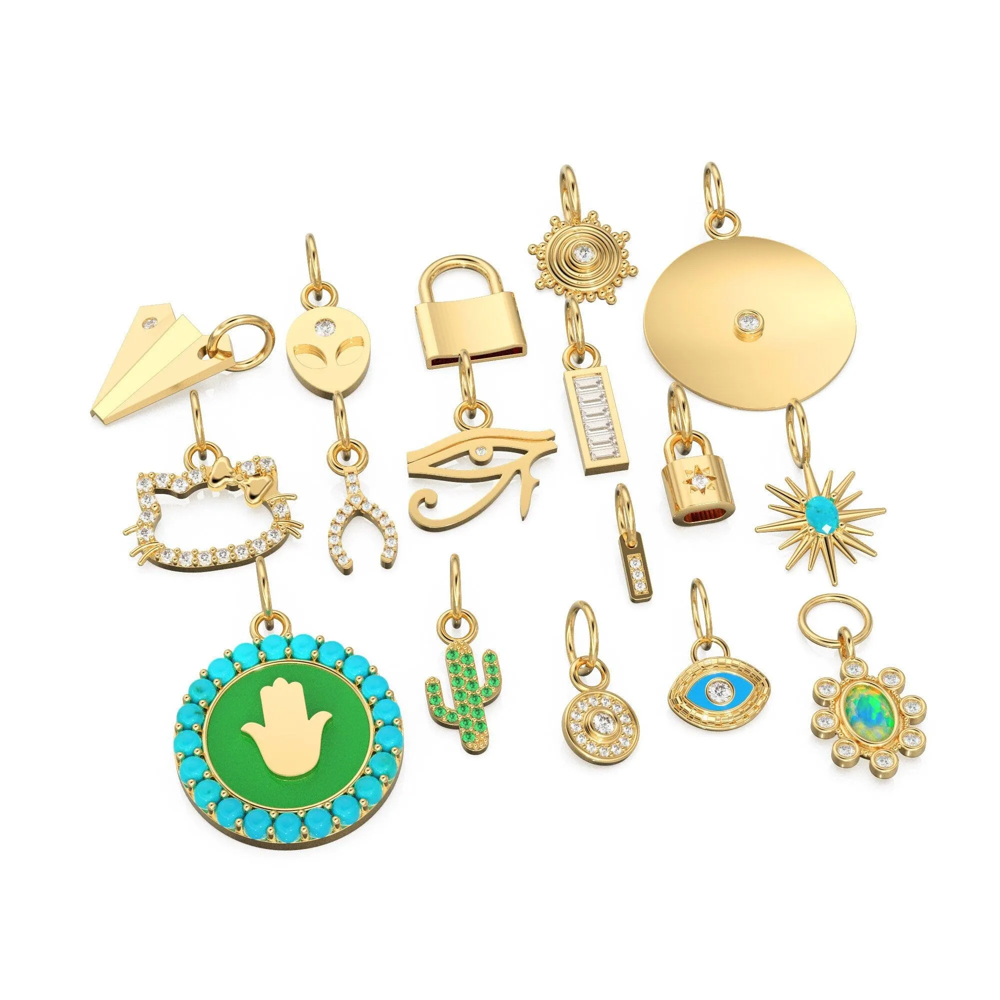 14K Gold, Diamond and Gemstone Mini Charm Pendants