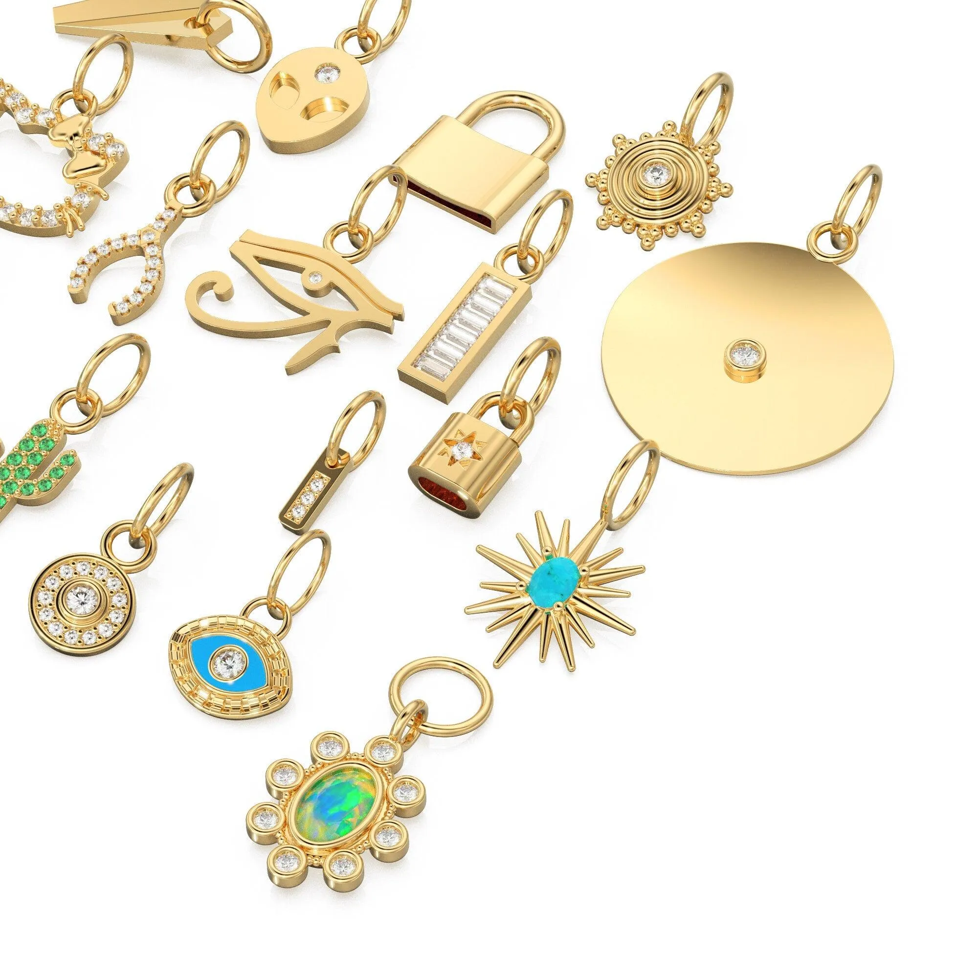 14K Gold, Diamond and Gemstone Mini Charm Pendants