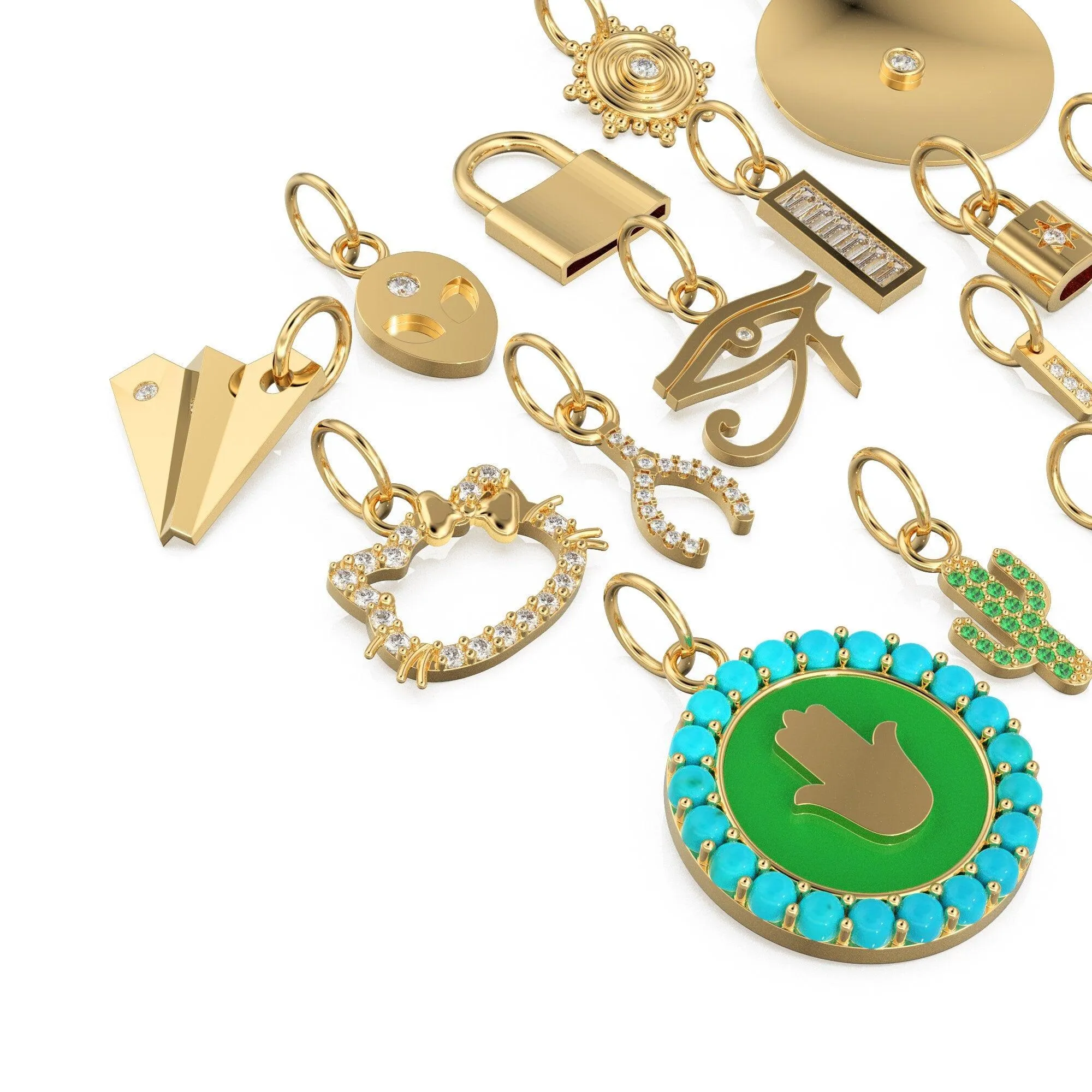 14K Gold, Diamond and Gemstone Mini Charm Pendants