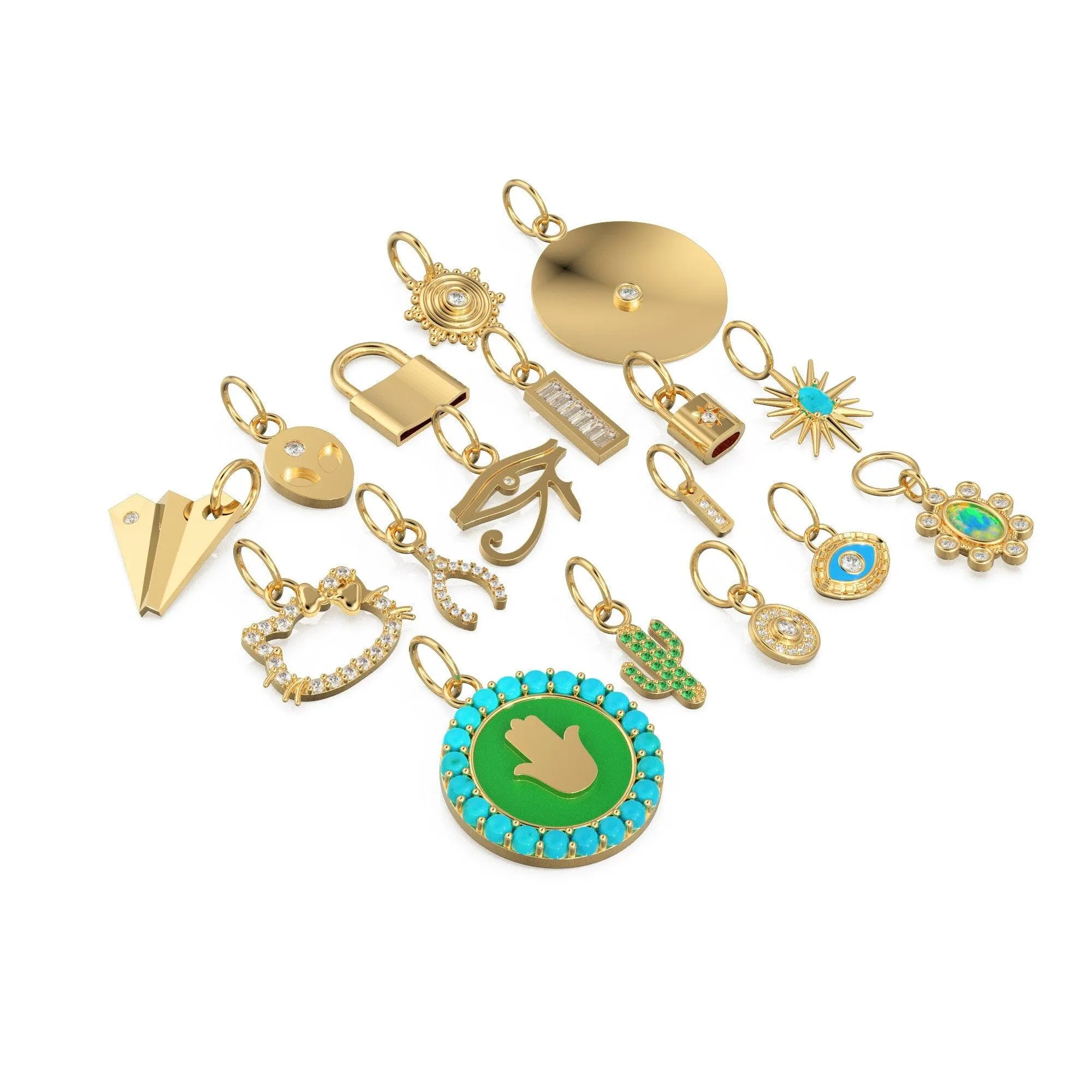 14K Gold, Diamond and Gemstone Mini Charm Pendants