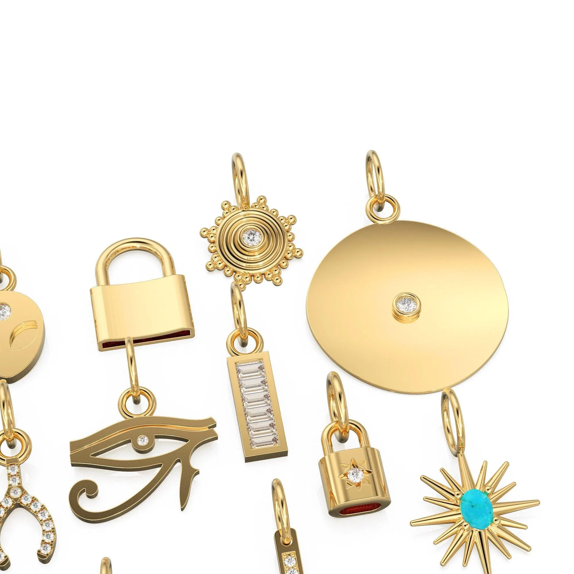 14K Gold, Diamond and Gemstone Mini Charm Pendants