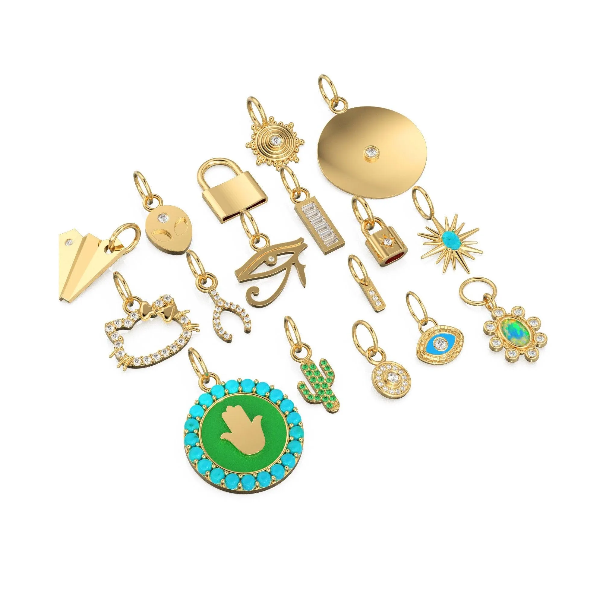 14K Gold, Diamond and Gemstone Mini Charm Pendants