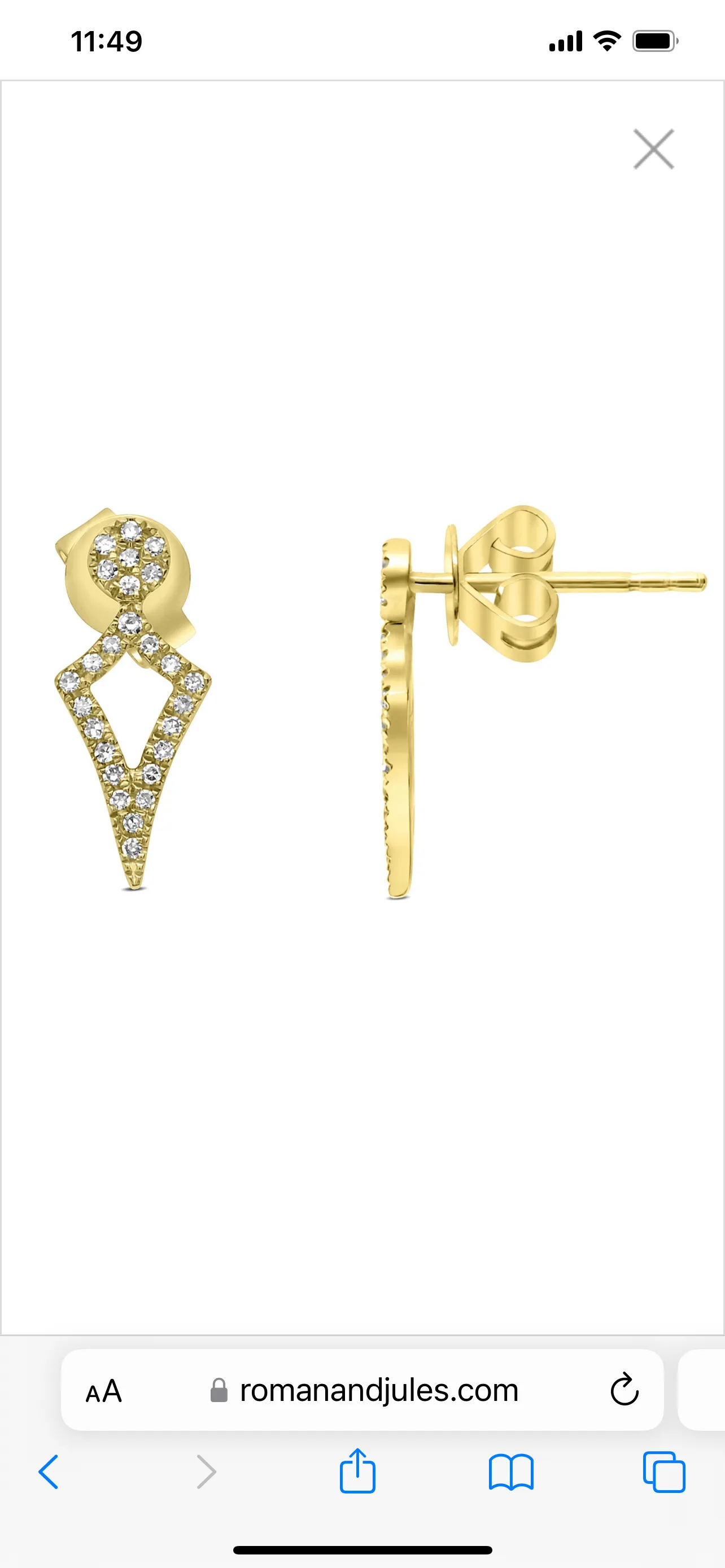 14K Gold Diamond Kite Stud Earring