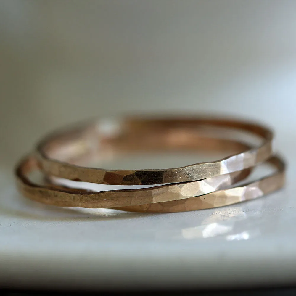 14k Gold Hammered Stacking Rings
