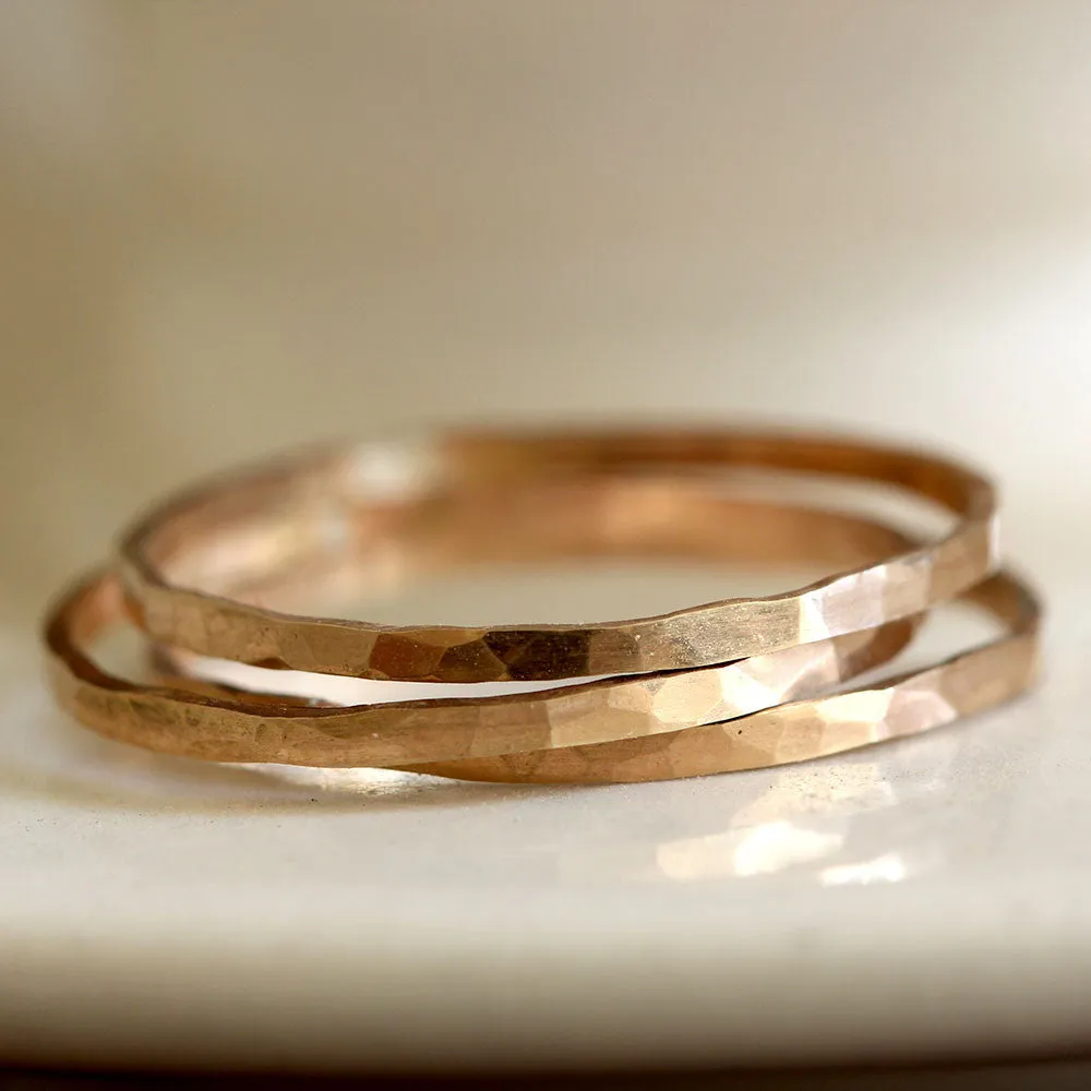 14k Gold Hammered Stacking Rings
