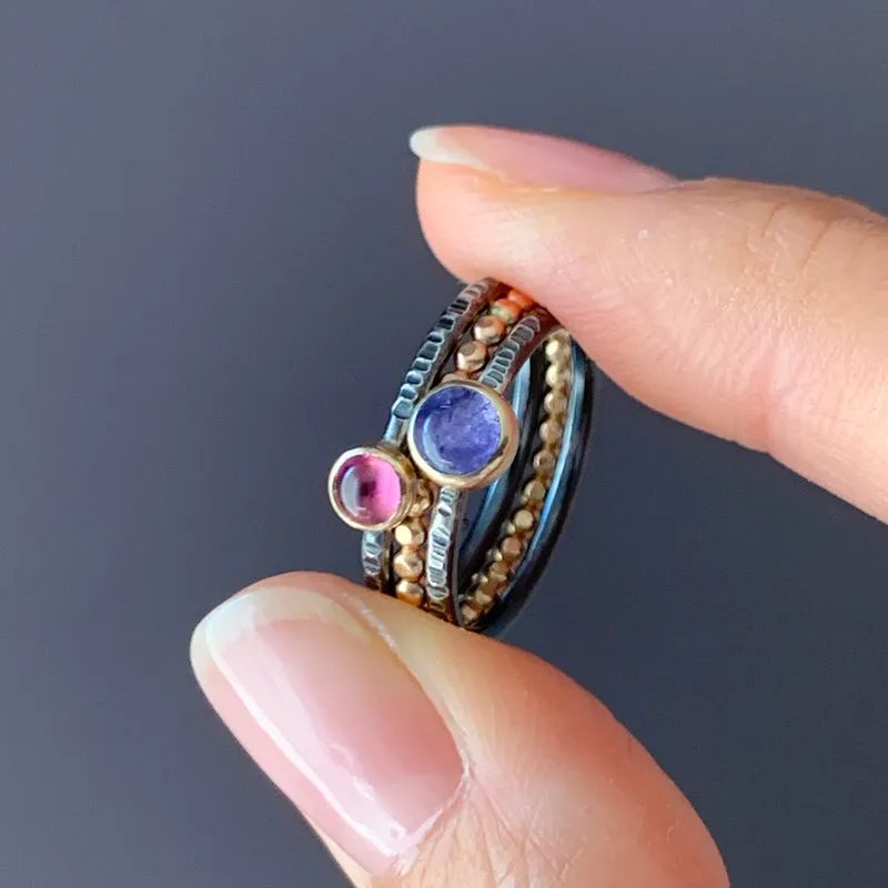 14k Gold Silver and Tanzanite Stacking Ring