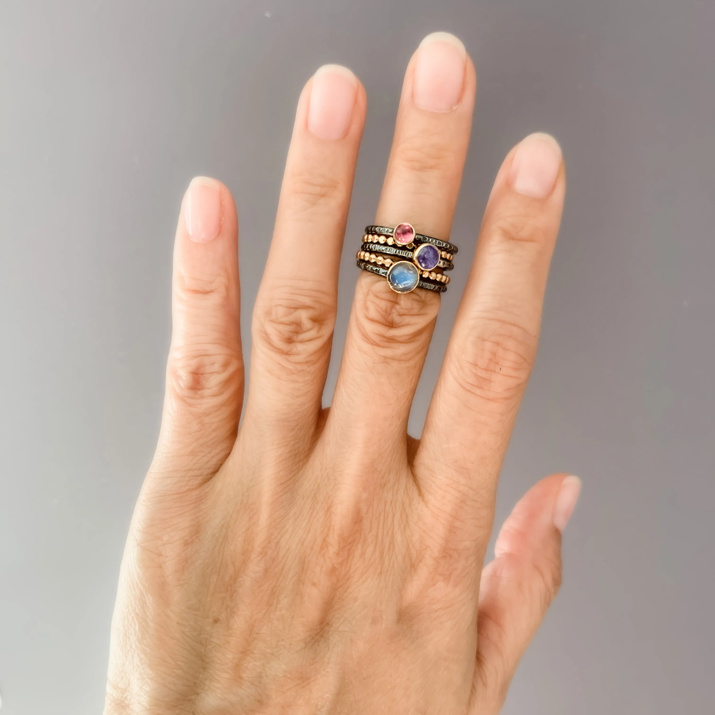 14k Gold Silver and Tanzanite Stacking Ring