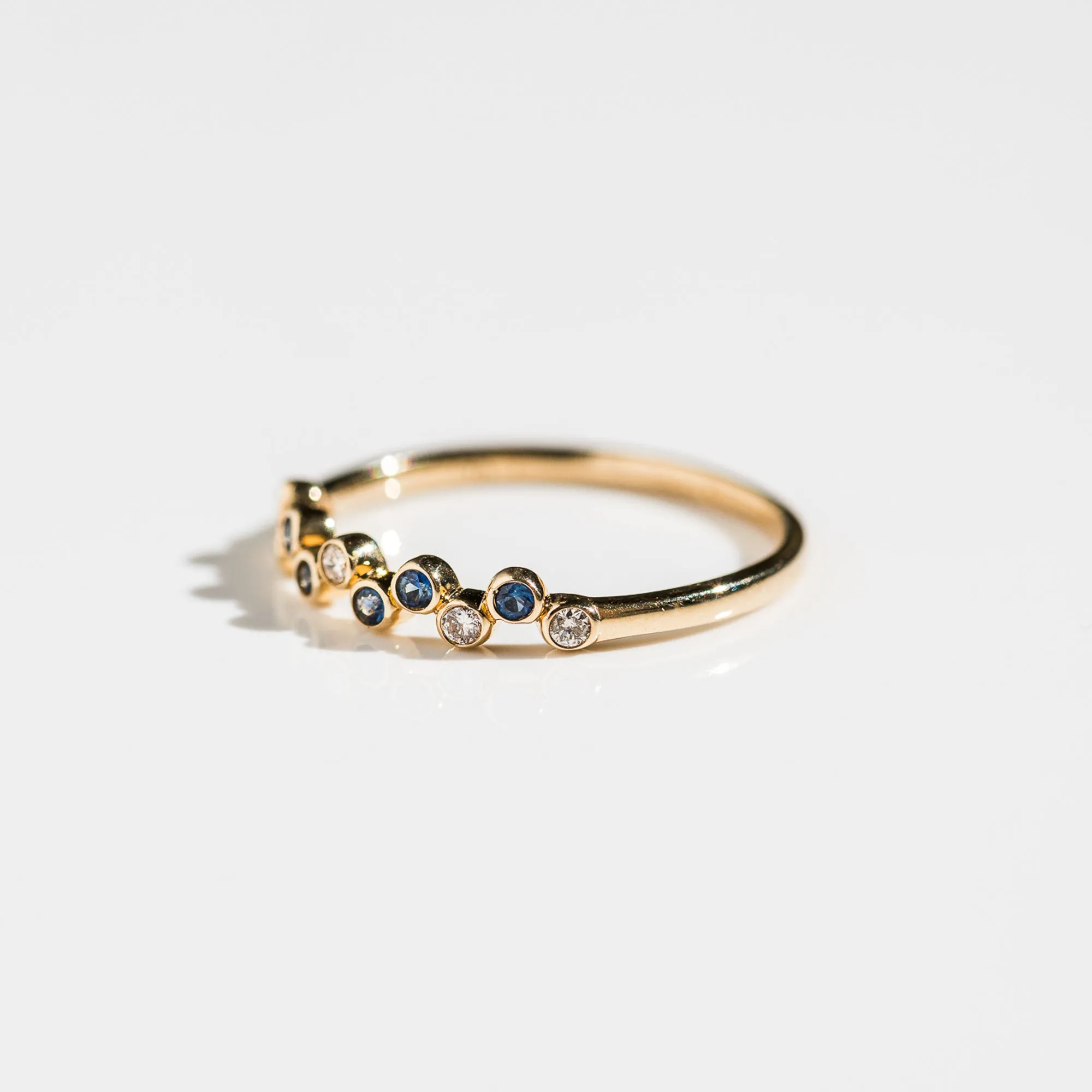 14k Gold Staggered Blue Sapphire and Diamond Band