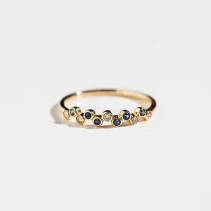 14k Gold Staggered Blue Sapphire and Diamond Band