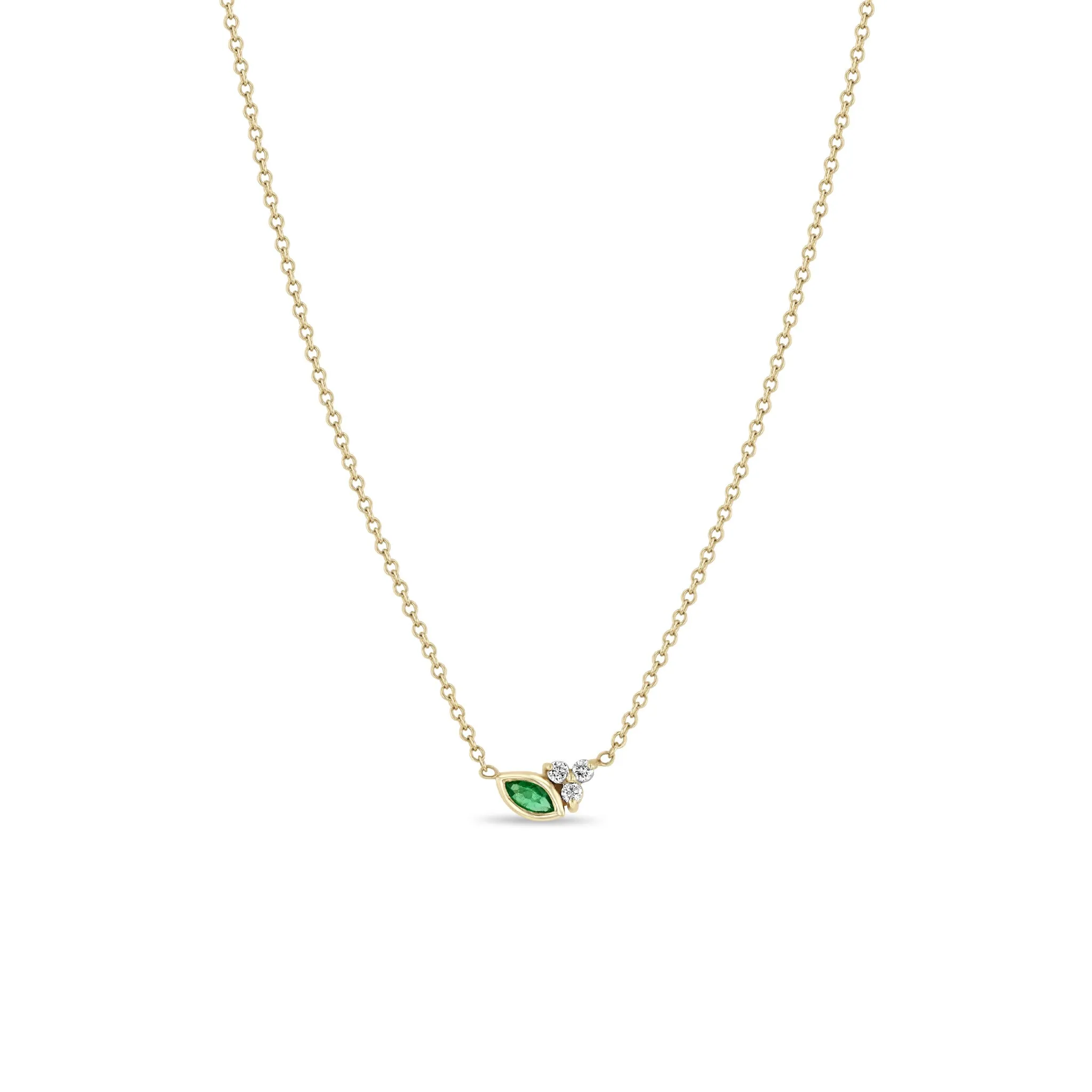 14k Marquise Emerald & Prong Diamond Trio Necklace