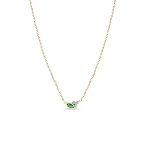 14k Marquise Emerald & Prong Diamond Trio Necklace