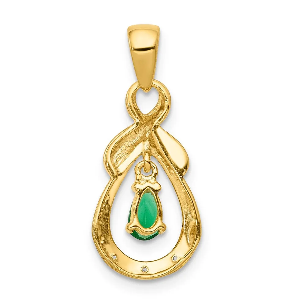 14k Pear Emerald and Diamond Pendant