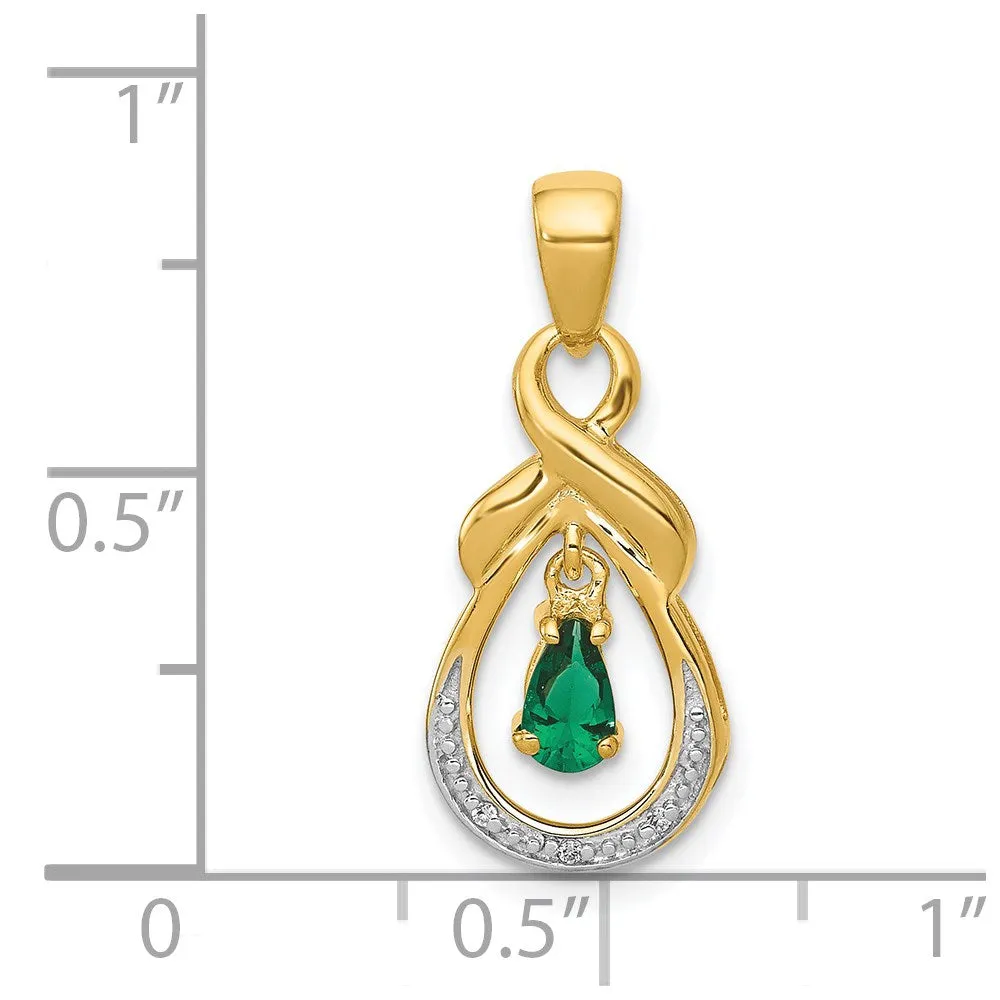 14k Pear Emerald and Diamond Pendant