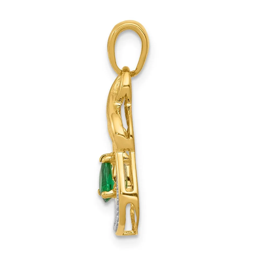 14k Pear Emerald and Diamond Pendant