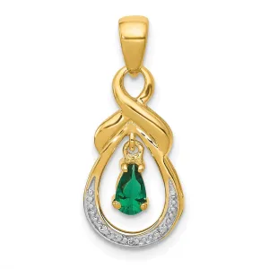 14k Pear Emerald and Diamond Pendant