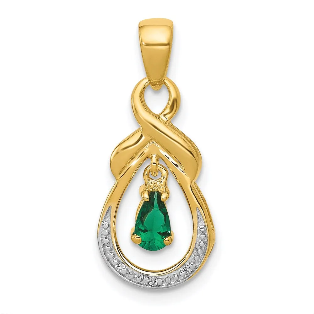 14k Pear Emerald and Diamond Pendant