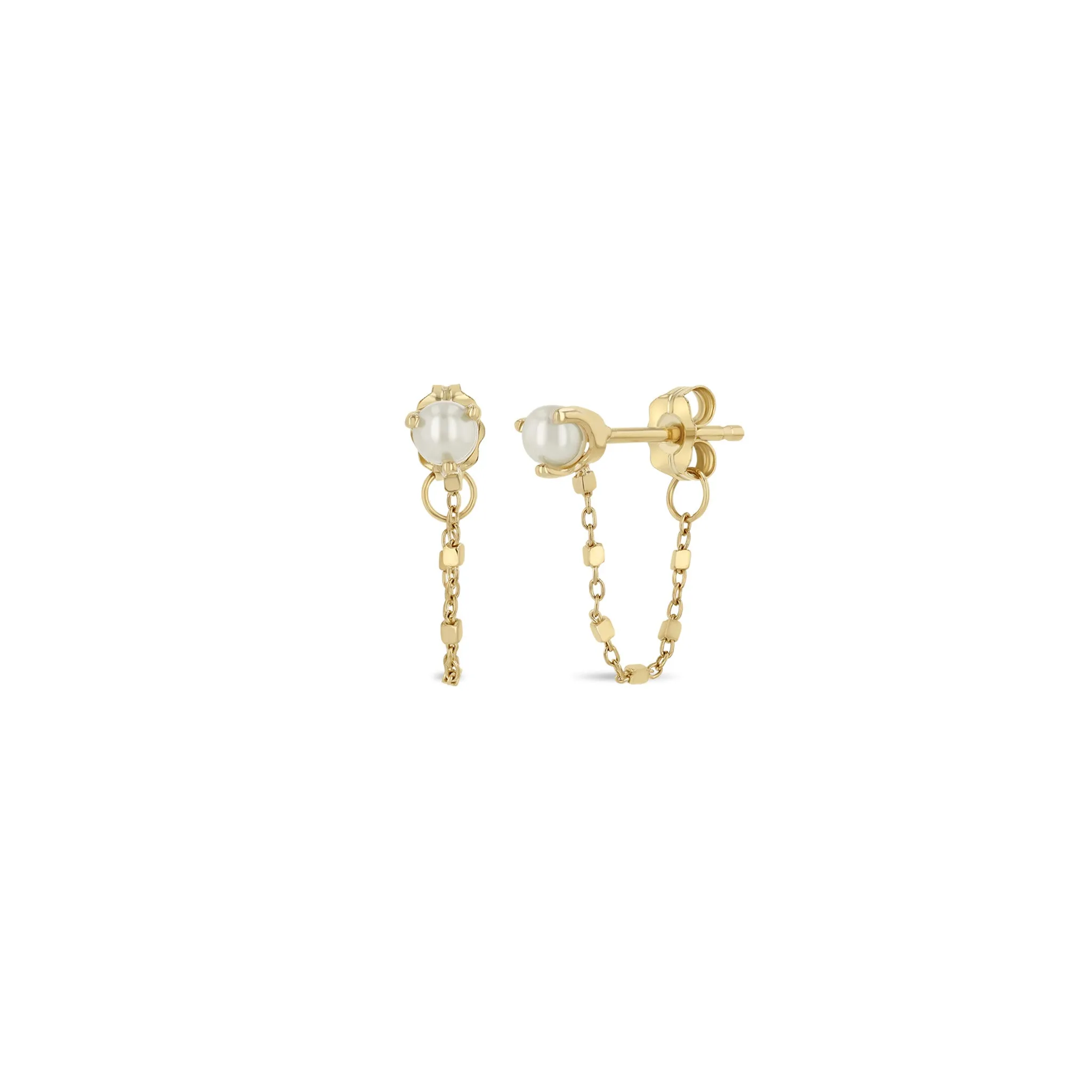 14k Pearl Square Bead Chain Huggie Earrings