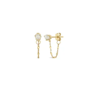 14k Pearl Square Bead Chain Huggie Earrings