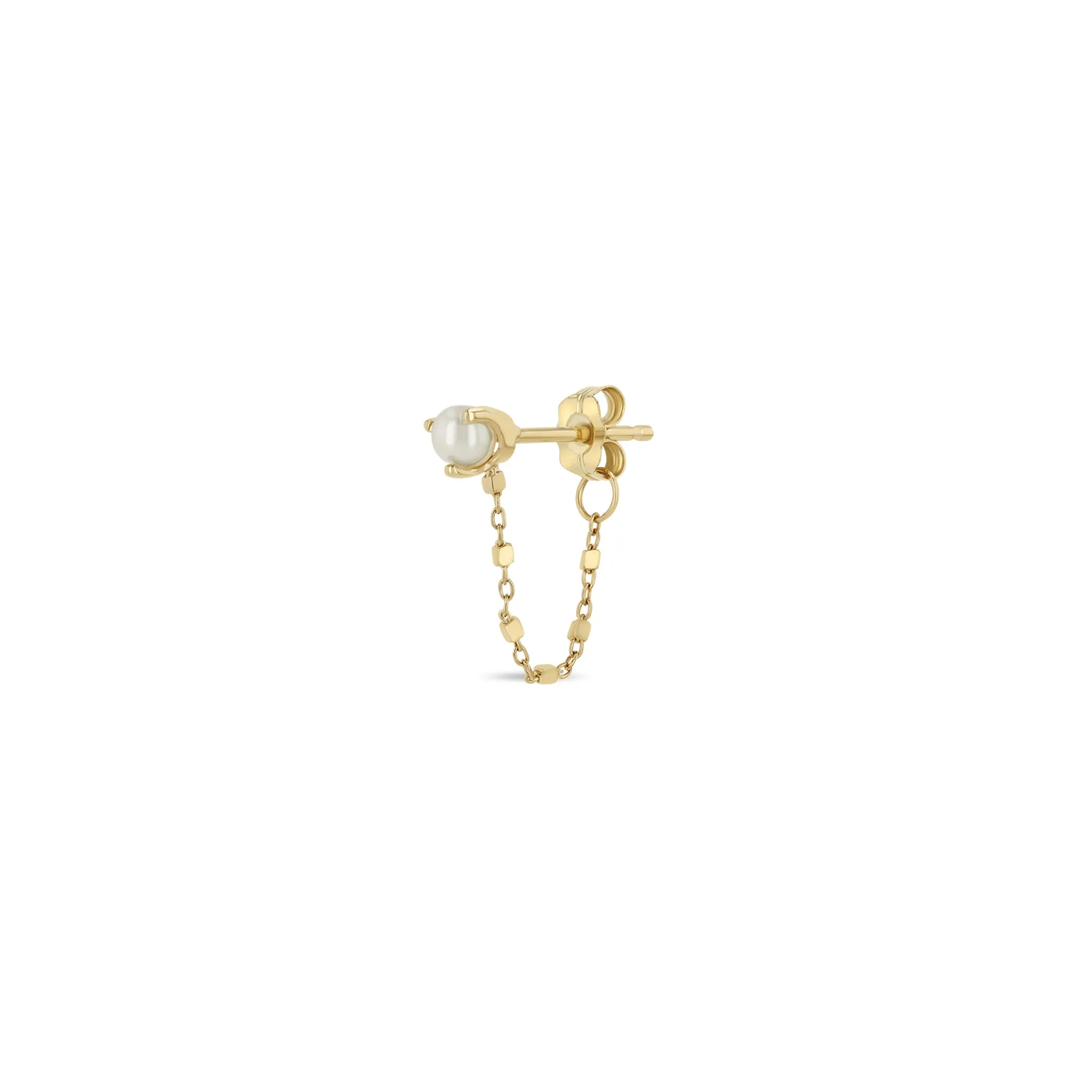 14k Pearl Square Bead Chain Huggie Earrings