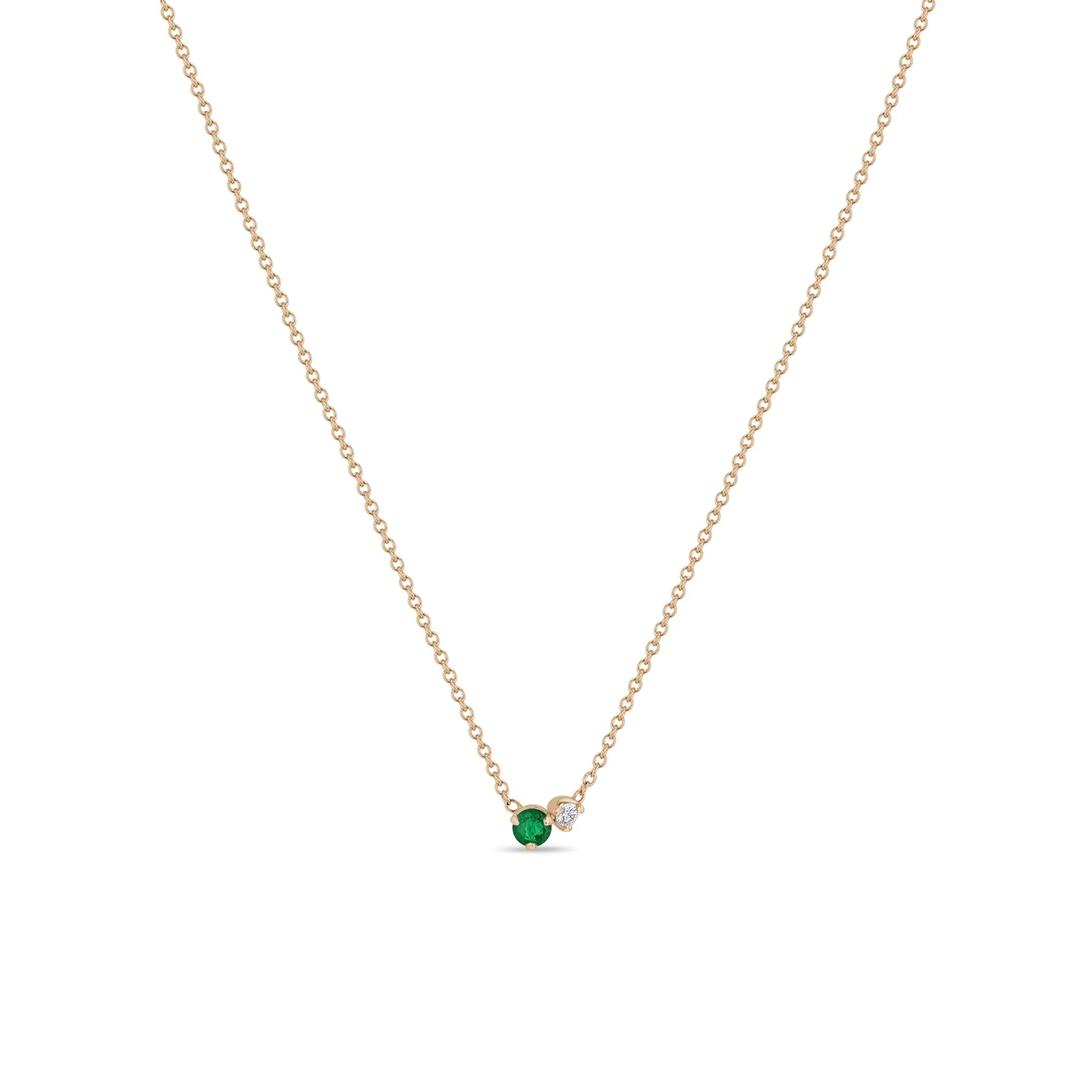 14k Prong Diamond & Emerald Necklace