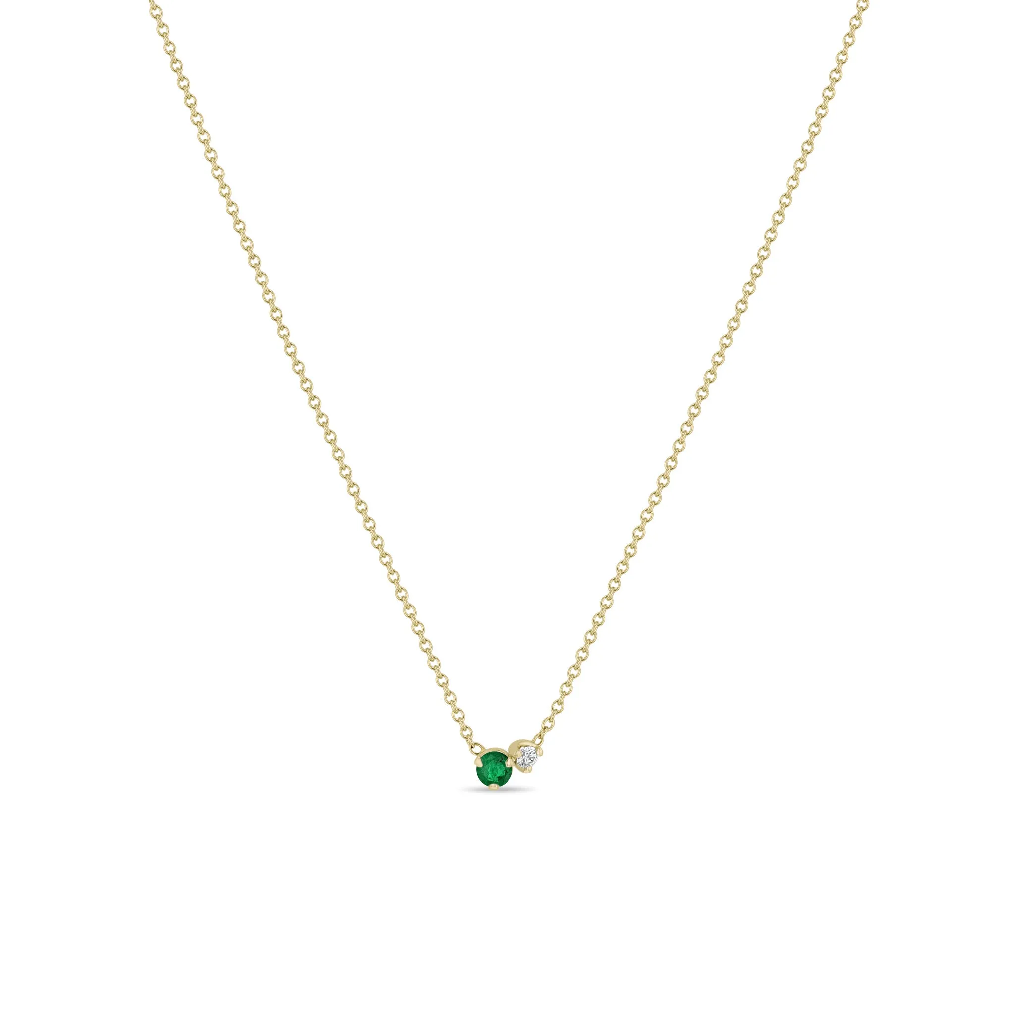 14k Prong Diamond & Emerald Necklace