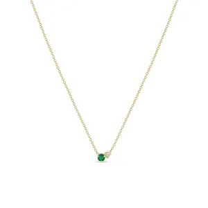 14k Prong Diamond & Emerald Necklace