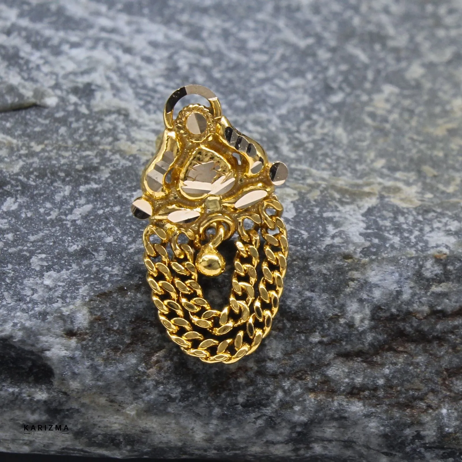 14k Real Gold Indian Bridal Nose Pin Chain Design Women Nose Stud Pin