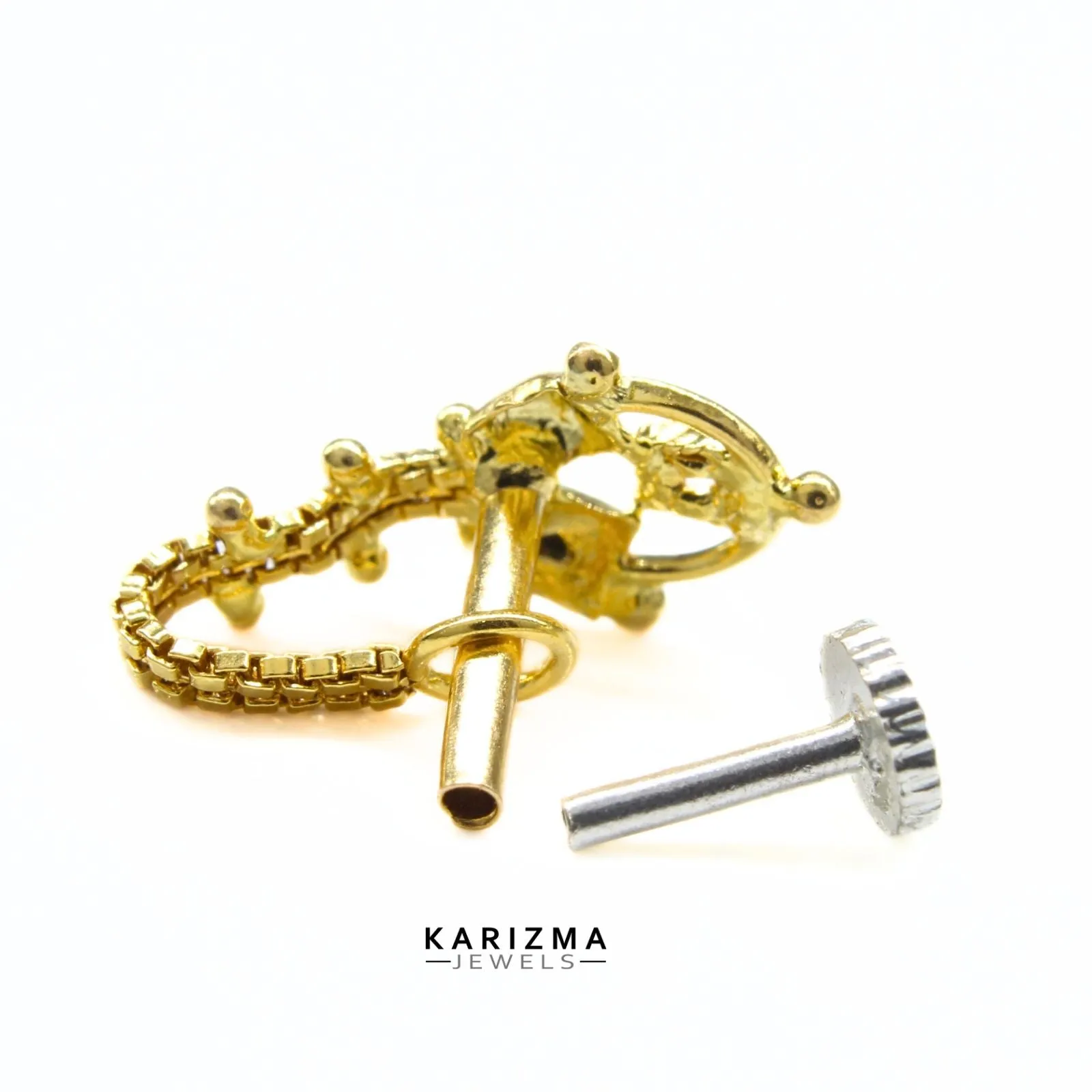 14k Real Gold Indian Excellent gifting Chain Style Women Nose Stud Push Pin