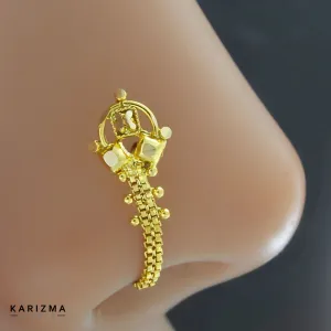 14k Real Gold Indian Excellent gifting Chain Style Women Nose Stud Push Pin