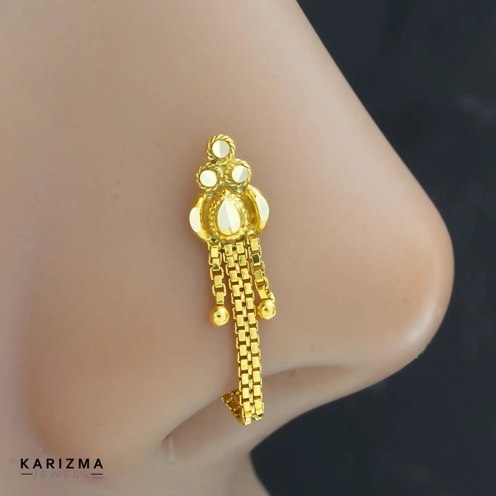 14k Real Gold Indian gifting jewelery Chain Style Women Nose Stud Push Pin