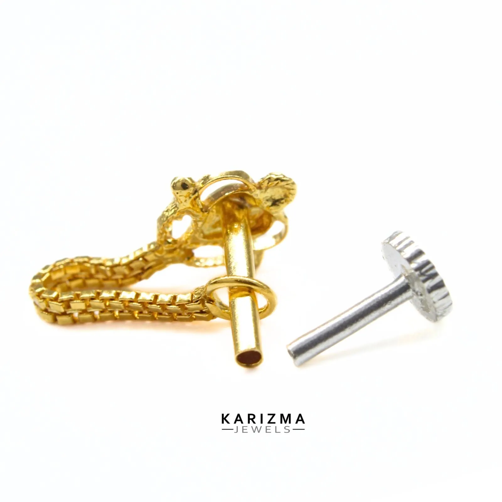14k Real Gold Indian pretty gift Chain Style Women Nose Stud Push Pin