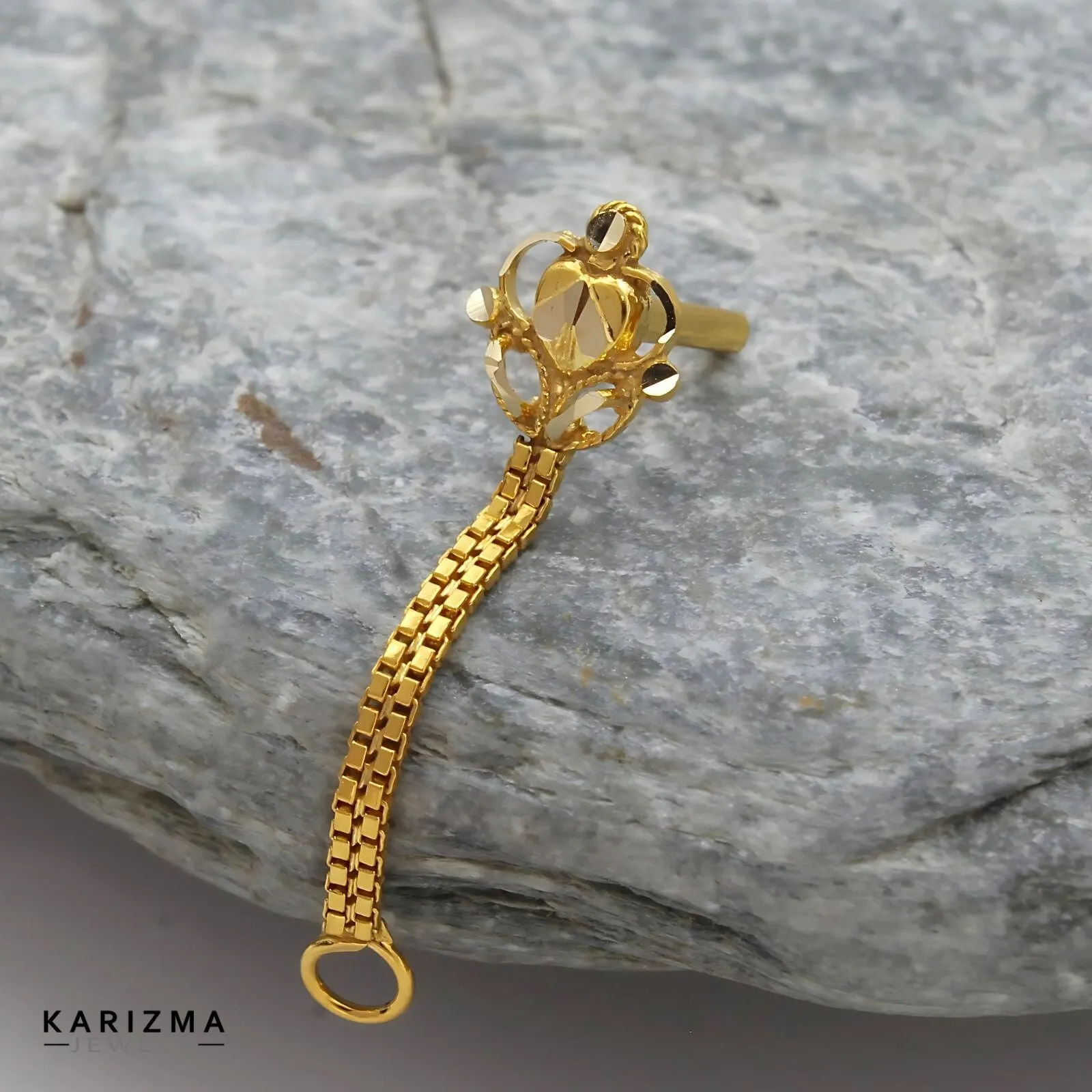14k Real Gold Indian pretty gift Chain Style Women Nose Stud Push Pin