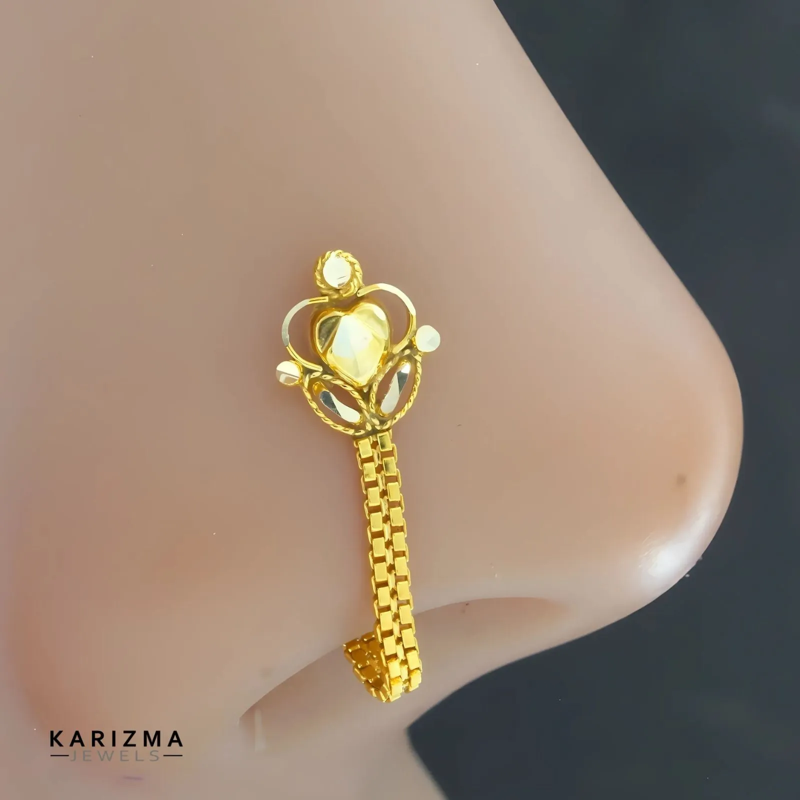 14k Real Gold Indian pretty gift Chain Style Women Nose Stud Push Pin