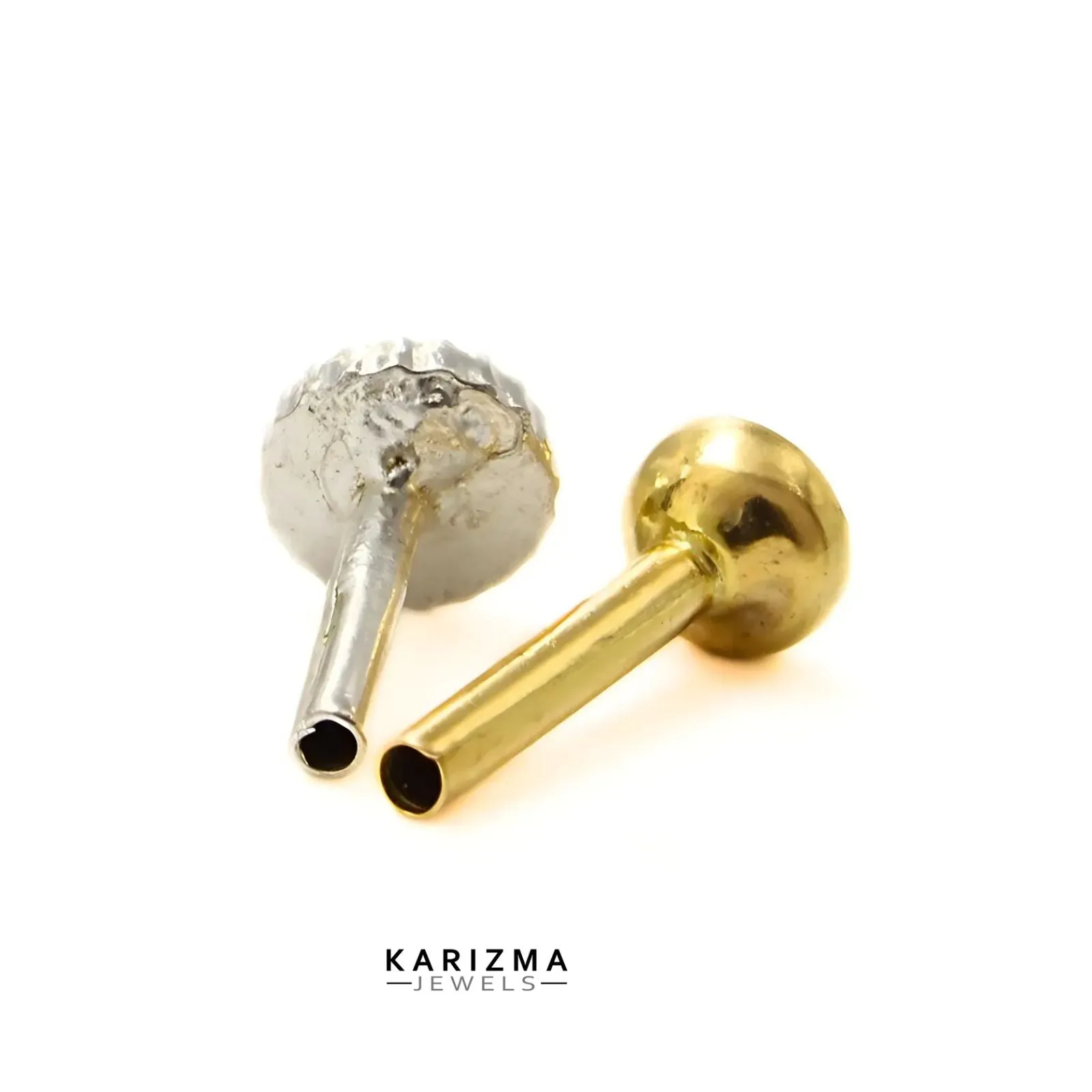 14K Real Gold Indian Women Brown CZ Round Nose stud nose ring Push Pin