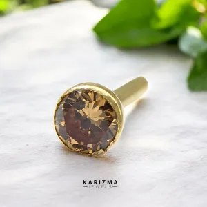 14K Real Gold Indian Women Brown CZ Round Nose stud nose ring Push Pin