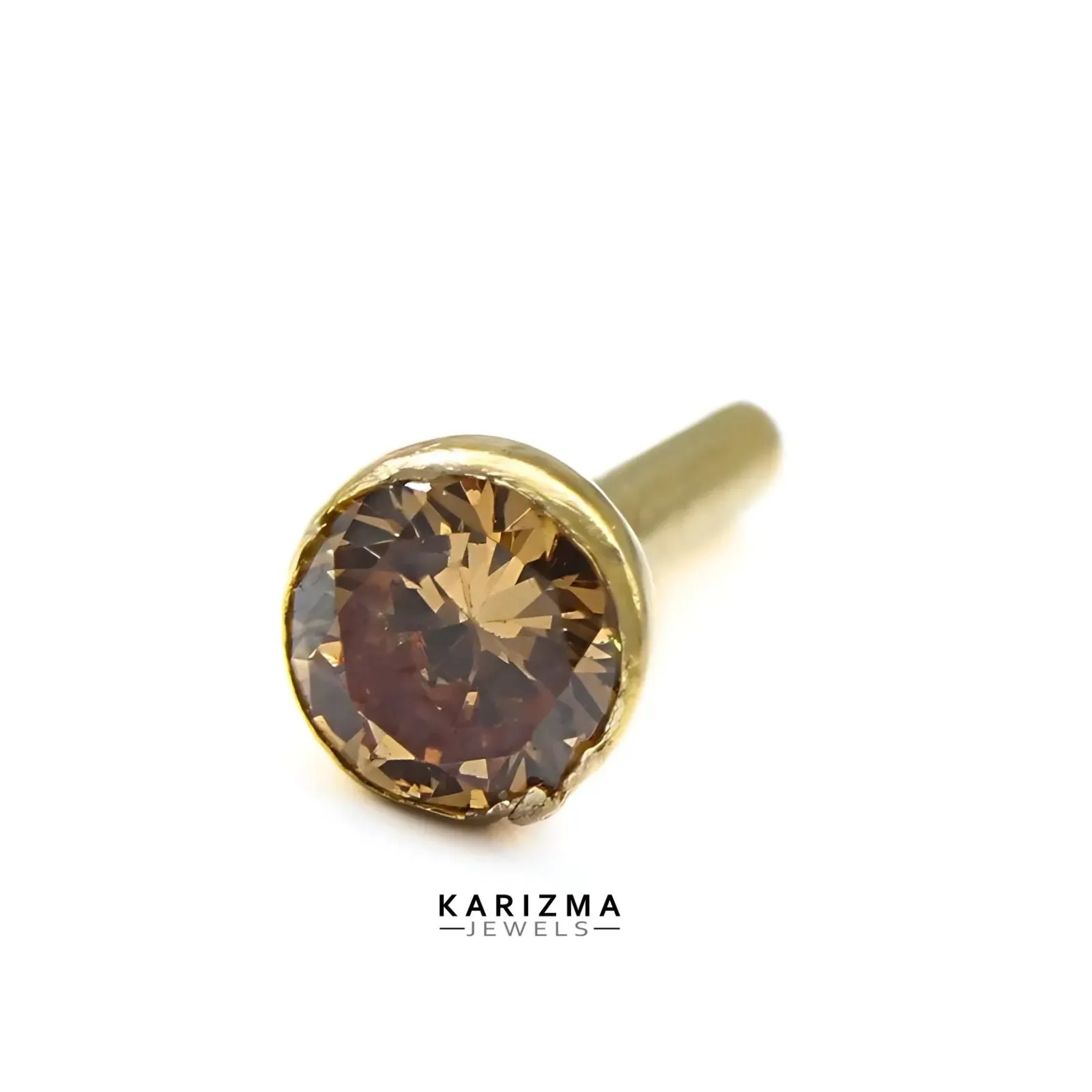 14K Real Gold Indian Women Brown CZ Round Nose stud nose ring Push Pin