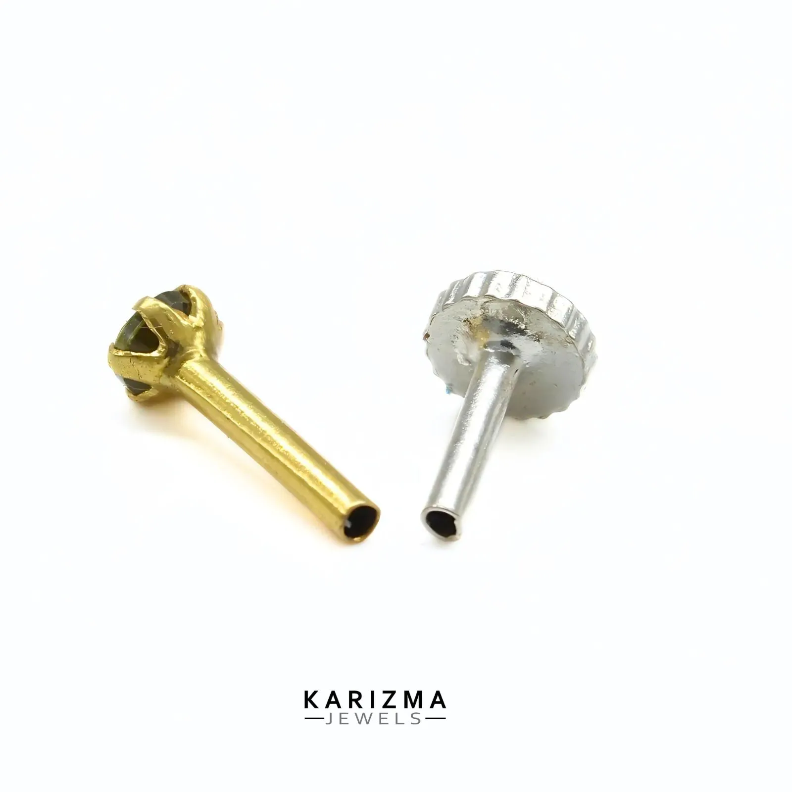 14K Real Gold Women Green  CZ small daily wear Nose stud nose ring Push Pin