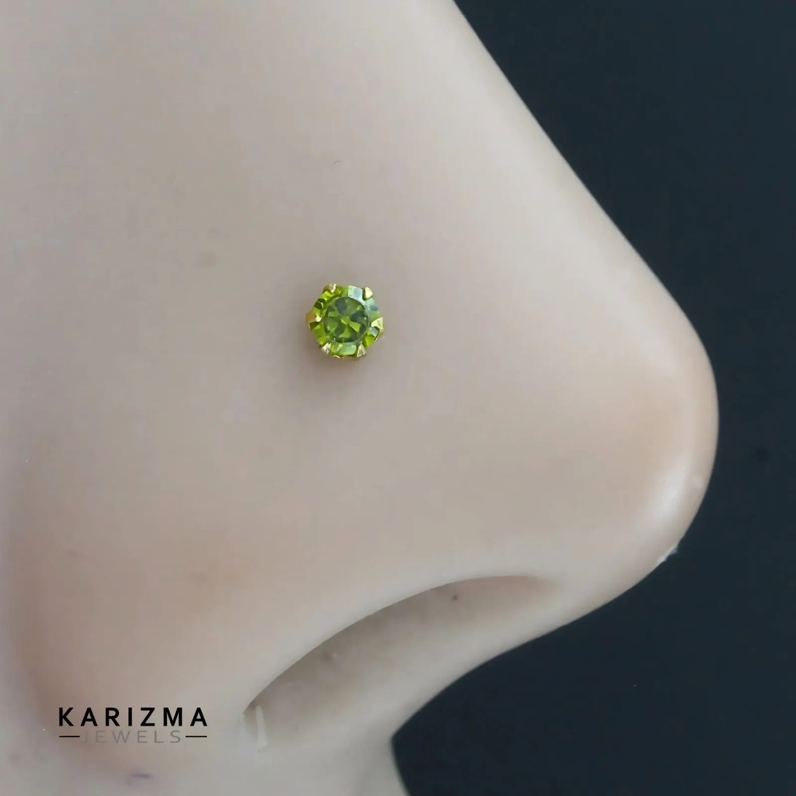 14K Real Gold Women Green  CZ small daily wear Nose stud nose ring Push Pin