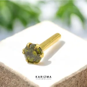14K Real Gold Women Green  CZ small daily wear Nose stud nose ring Push Pin