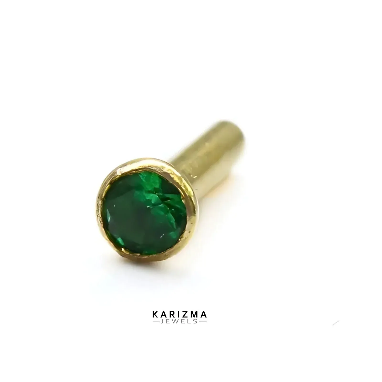 14K Real Gold Women Green Round CZ Very small Nose stud nose ring Push Pin