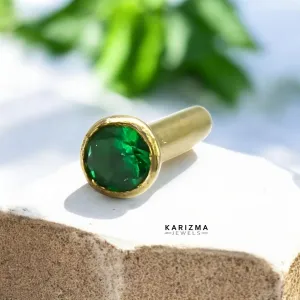 14K Real Gold Women Green Round CZ Very small Nose stud nose ring Push Pin