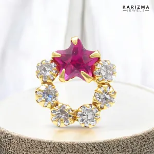 14K Real Gold Women Stylish Pink White CZ  Nose stud nose ring Push Pin