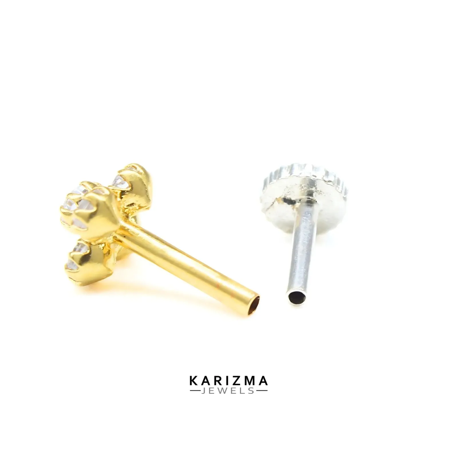 14K Real Gold Women White CZ daily wear Nose stud nose ring Push Pin